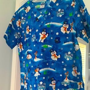 Size Medium Frosty the Snowman scrub top.